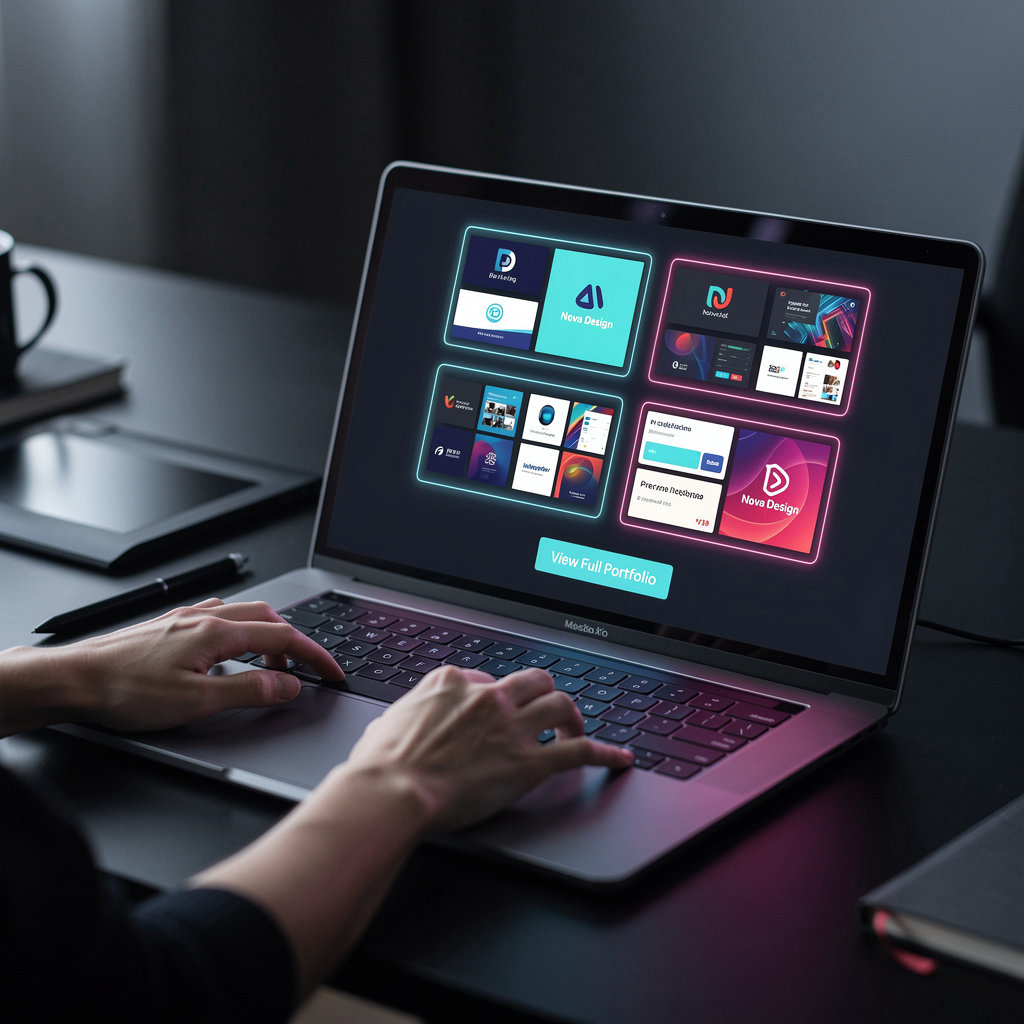 Nova Design portfolio showcase displaying professional branding and design projects